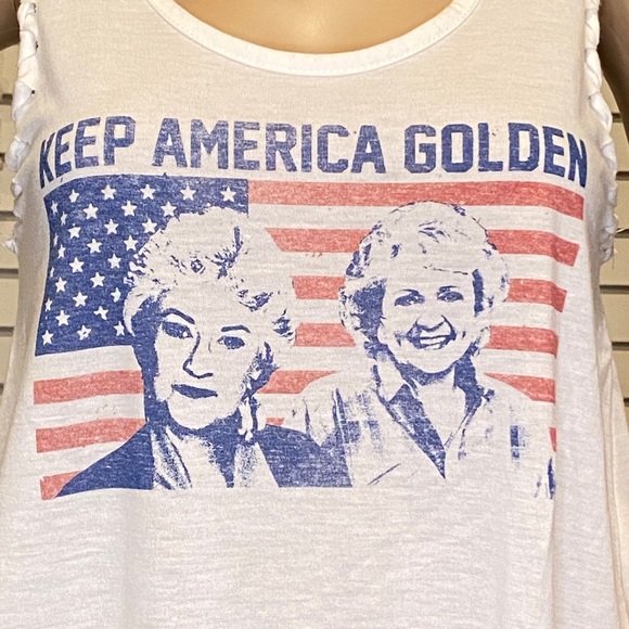 The Golden Girls "Keep America Golden" White Flowy Graphic Tank Top Sz Small NWT - Picture 3 of 6